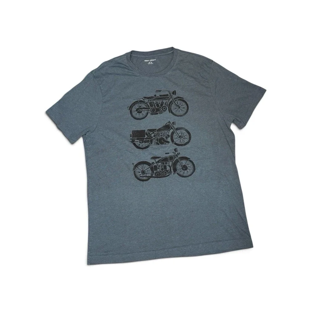 Banana Republic Men's Size M Blue Graphic T-Shirt Vintage Motorcycle Trio Print